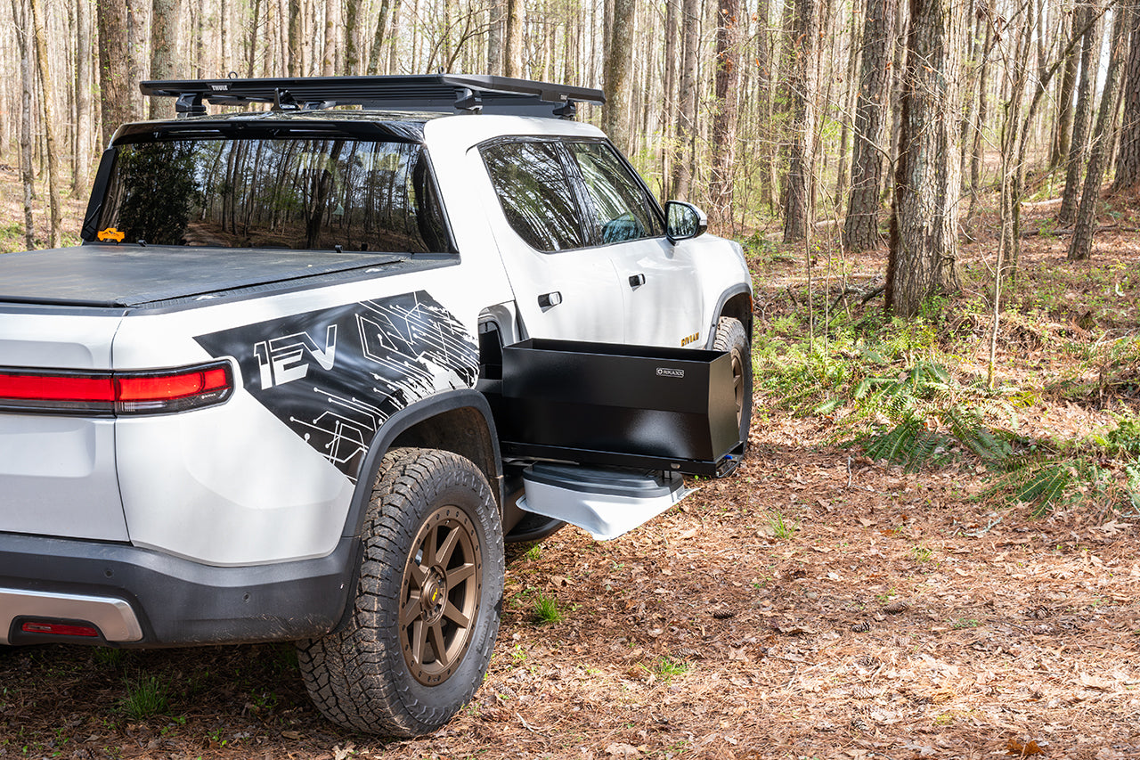 Team 1EV RMAXX Gear Tunnel Dual Slide Out Trolley Sled and Storage Chests & Boxes for Rivian R1T