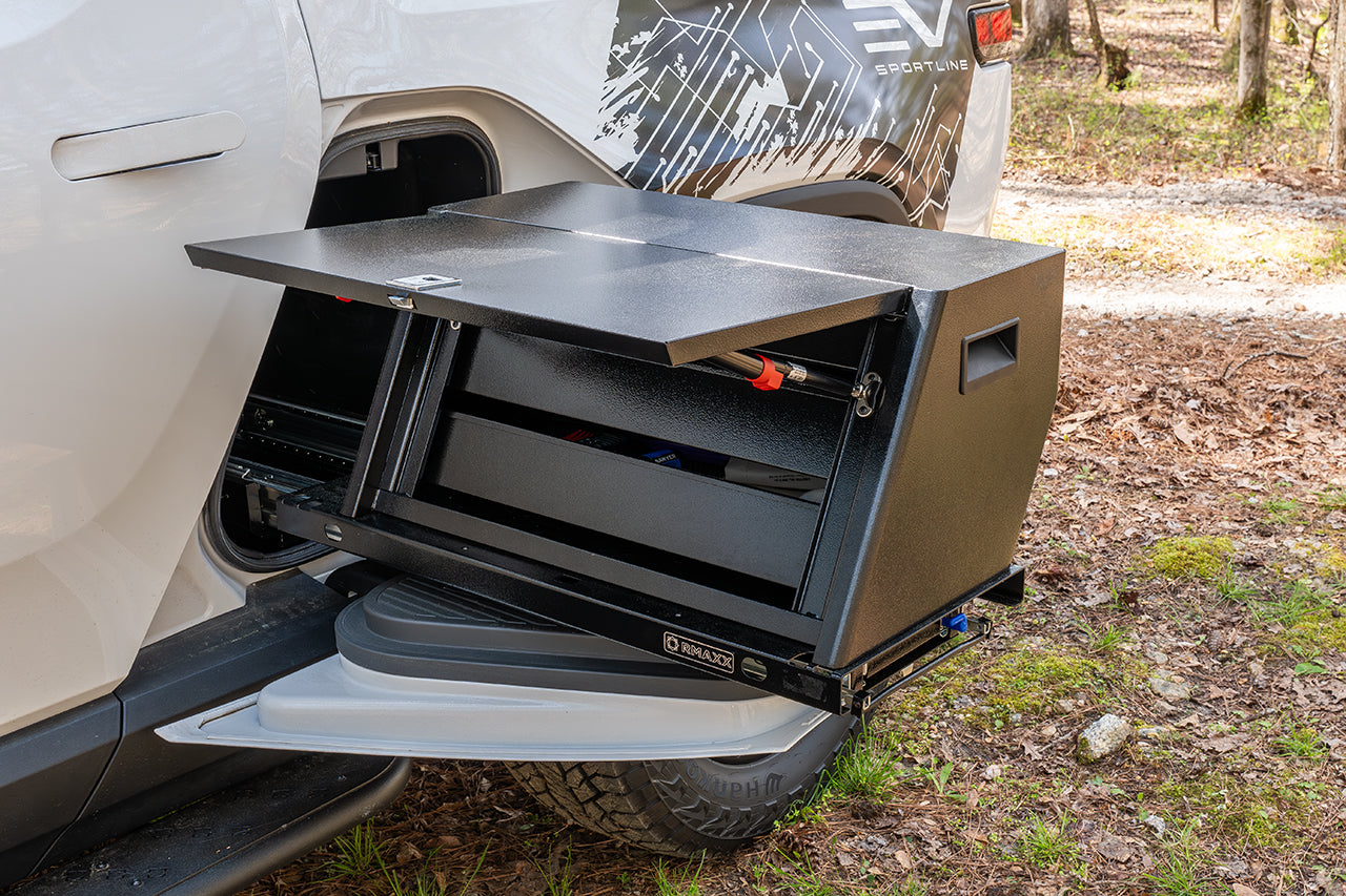 Team 1EV RMAXX Gear Tunnel Dual Slide Out Trolley Sled and Storage Chests & Boxes for Rivian R1T