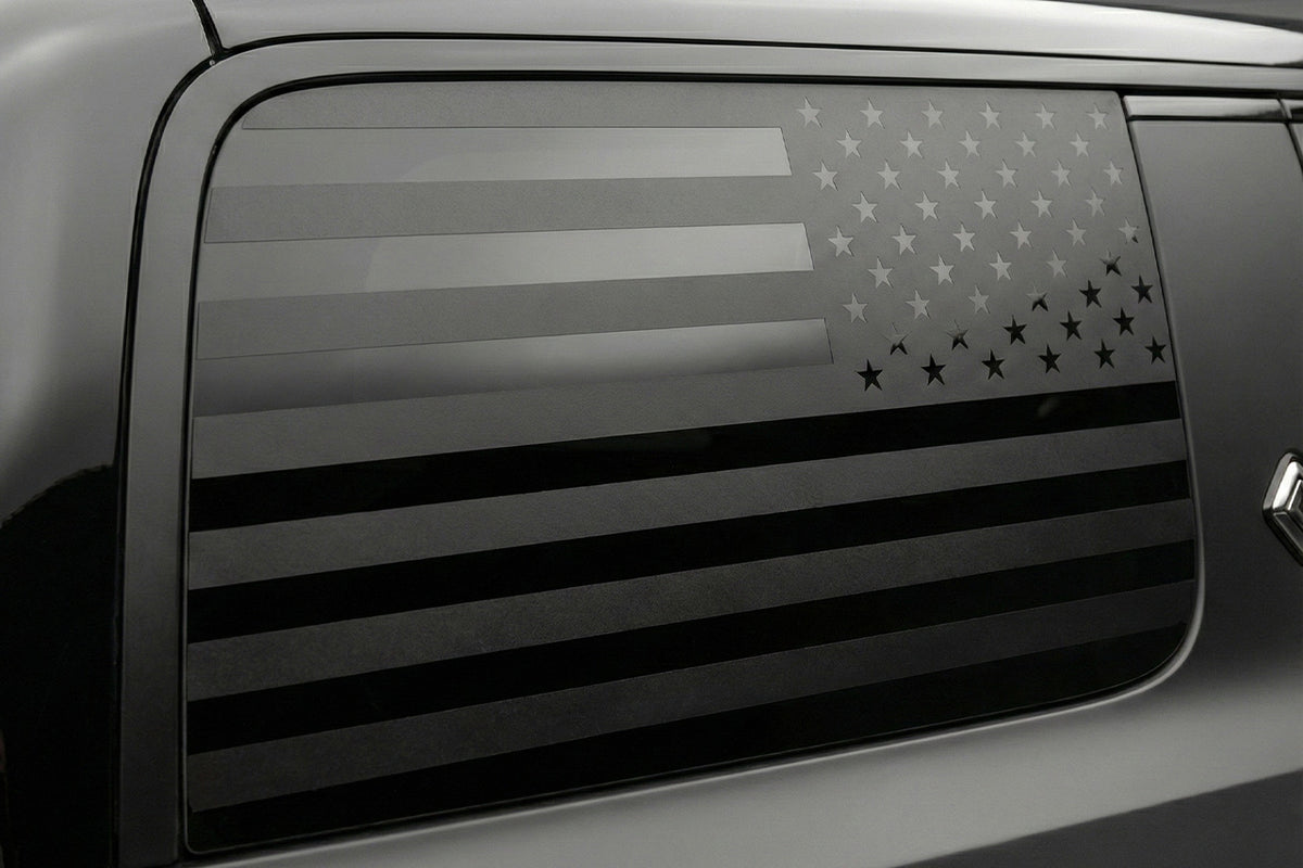 American Flag Black Vinyl Window Decal for Rivian R1S Rear Side Glass