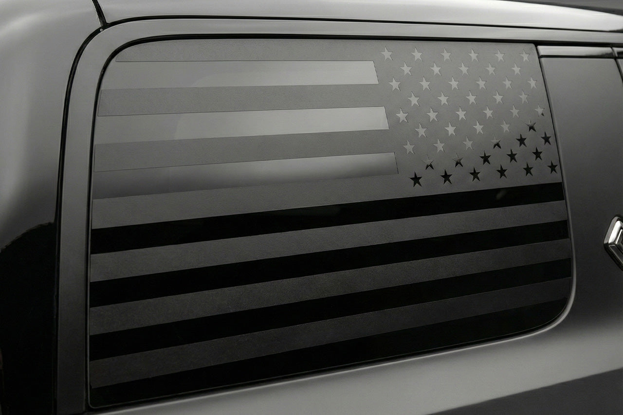 American Flag Black Vinyl Window Decal for Rivian R1S Rear Side Glass