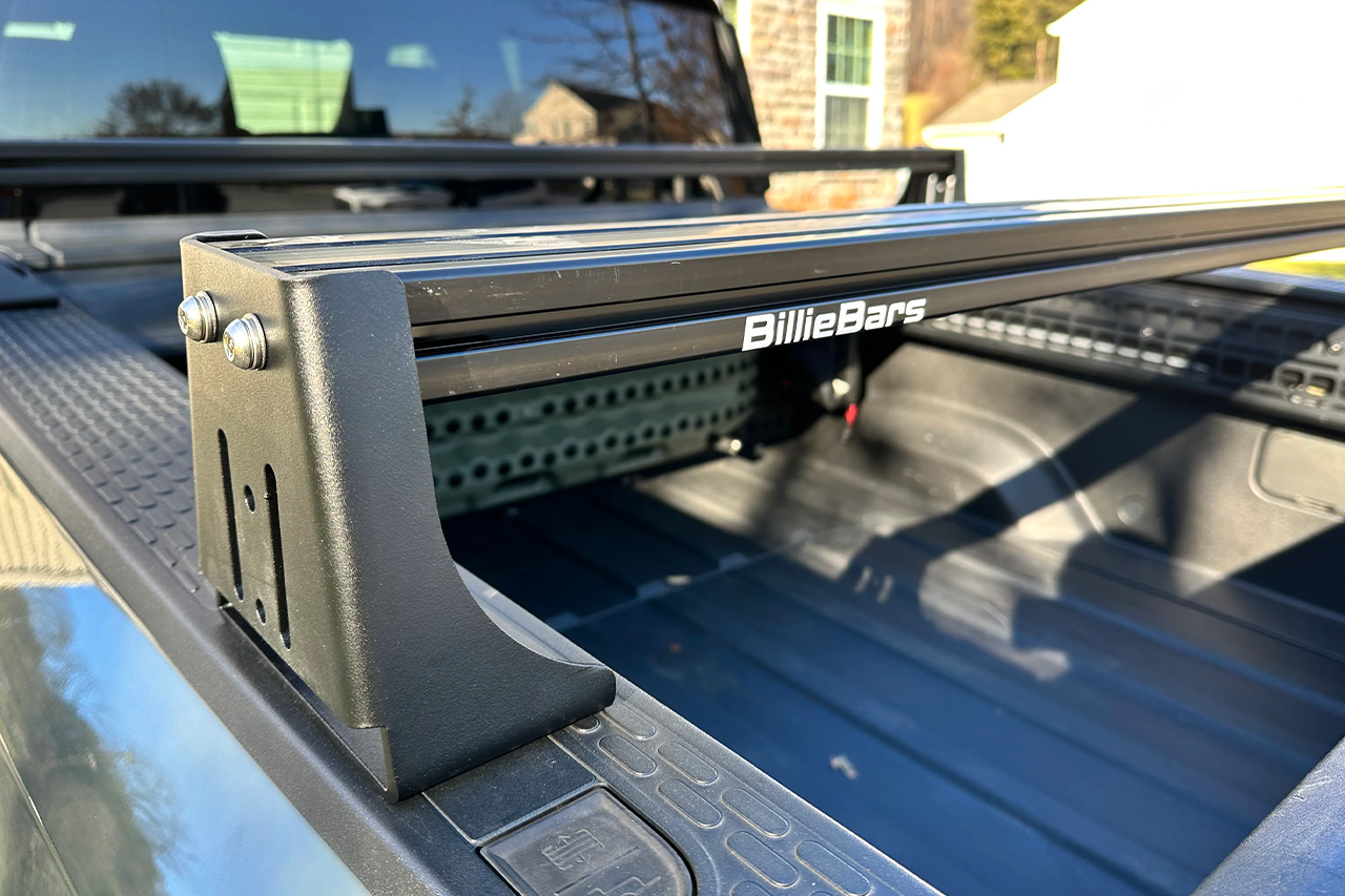 Low Profile Black Aluminum Crossbar Bed Rack for Rivian R1T by BillieBars
