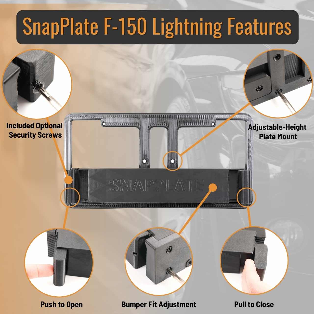 Ford F-150 Lightning EV SnapPlate No-Drill Front License Plate Bracket