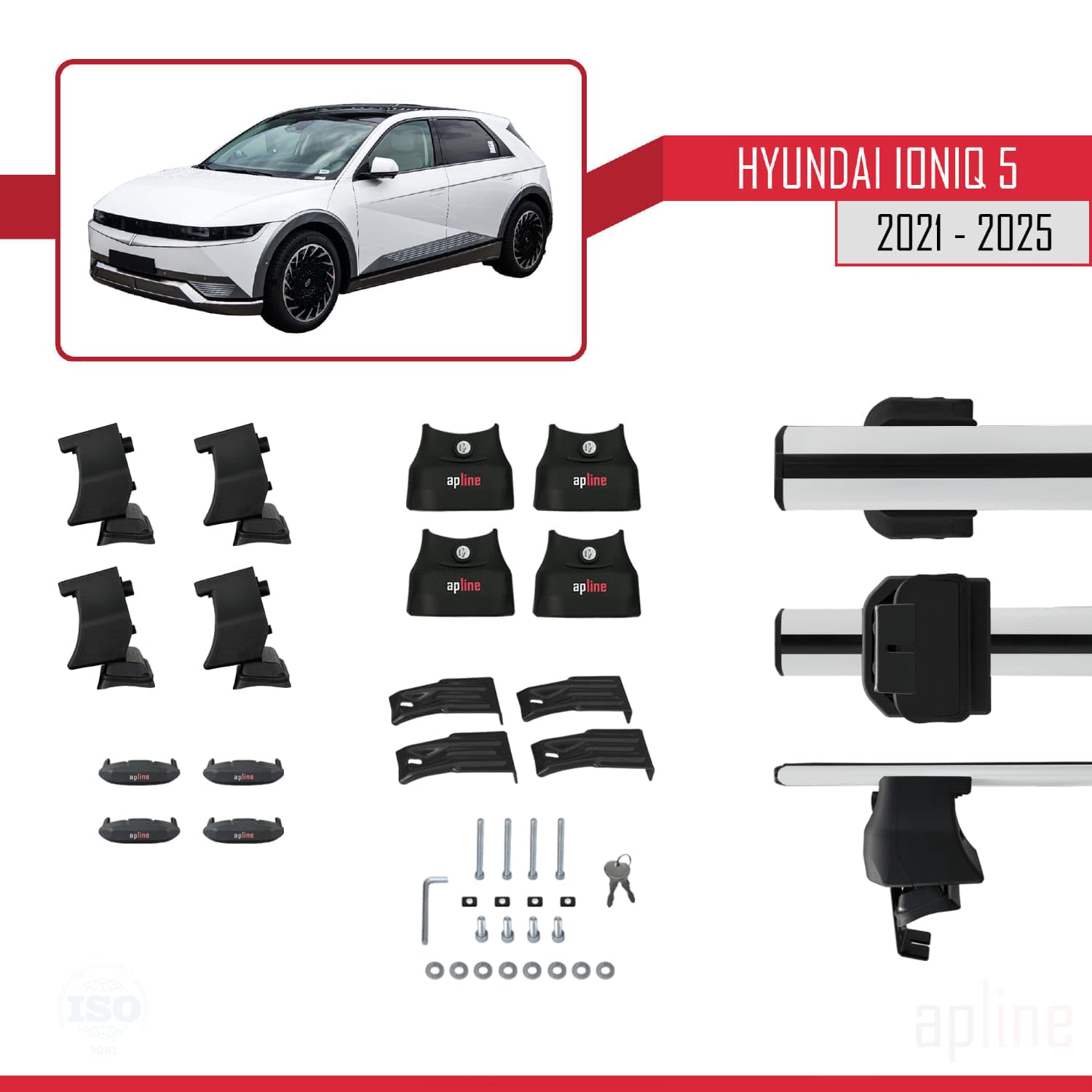 Cross Bar Grey Aluminum Roof Rack (Set of 2) for Hyundai Ioniq 5 (NE) 2021-2025