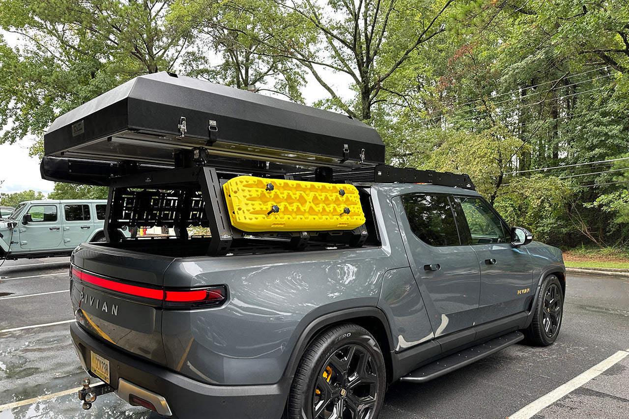Bed Ramp For Rivian R1t Rivian R1T Bed Rack System by Overland Ruff Rax - EV Sportline - The ...