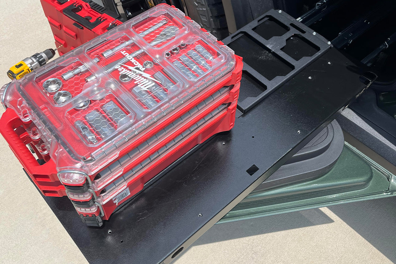 Team 1EV RMAXX Gear Tunnel Dual Slide Out Trolley Sled and Storage Chests & Boxes for Rivian R1T
