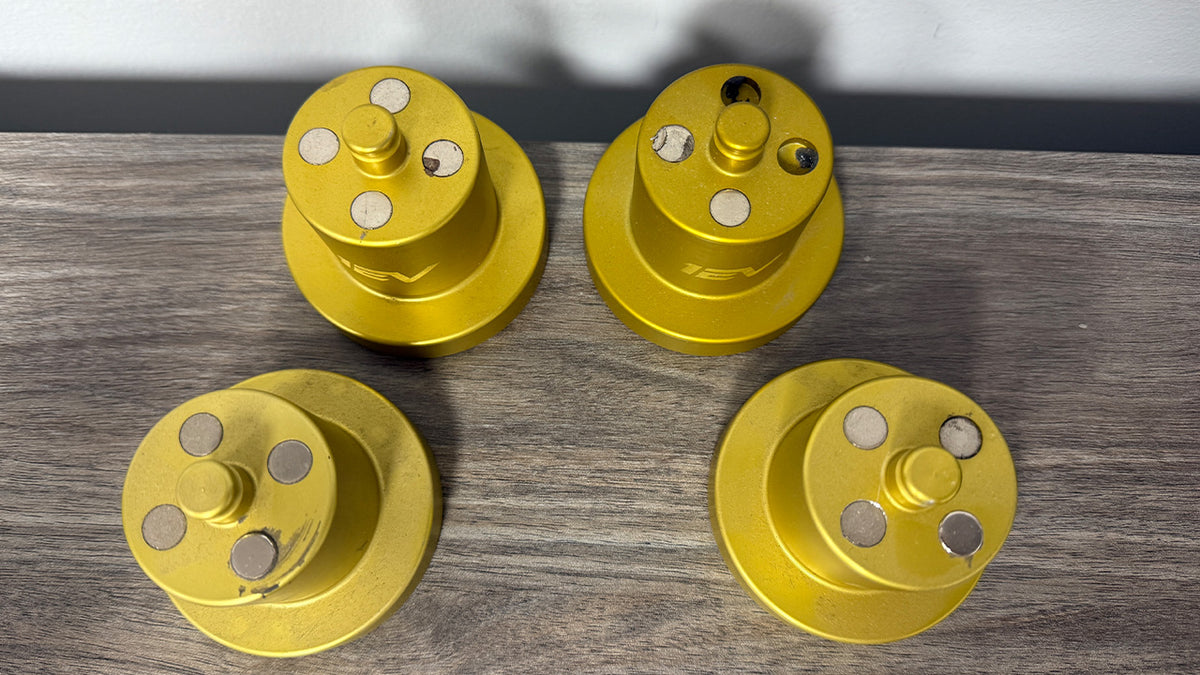 BLOW OUT SPECIAL! Rivian R1T / R1S Jack Pad Pucks - RMaxx Yellow Anodized Billet Aluminum