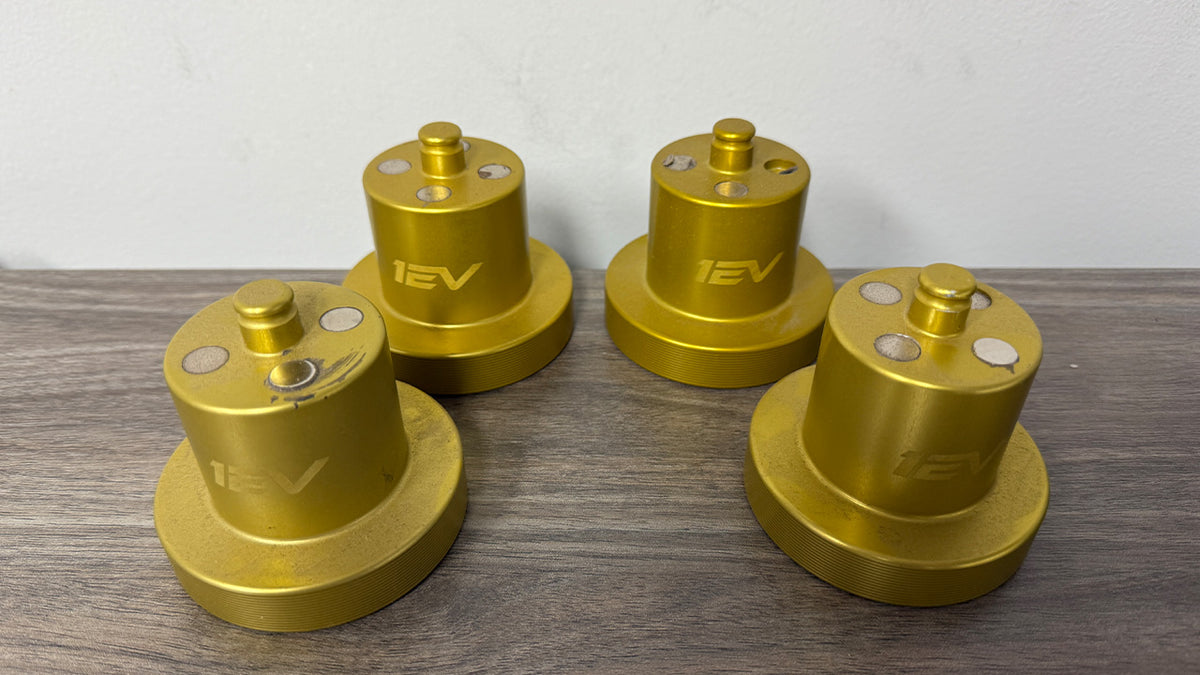 BLOW OUT SPECIAL! Rivian R1T / R1S Jack Pad Pucks - RMaxx Yellow Anodized Billet Aluminum