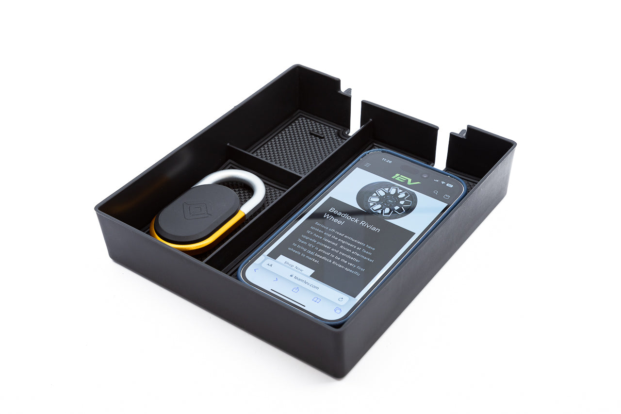 Center Armrest Console Silicone Lined 3-Pocket Composite Organizer Tray for Rivian R1T / R1S