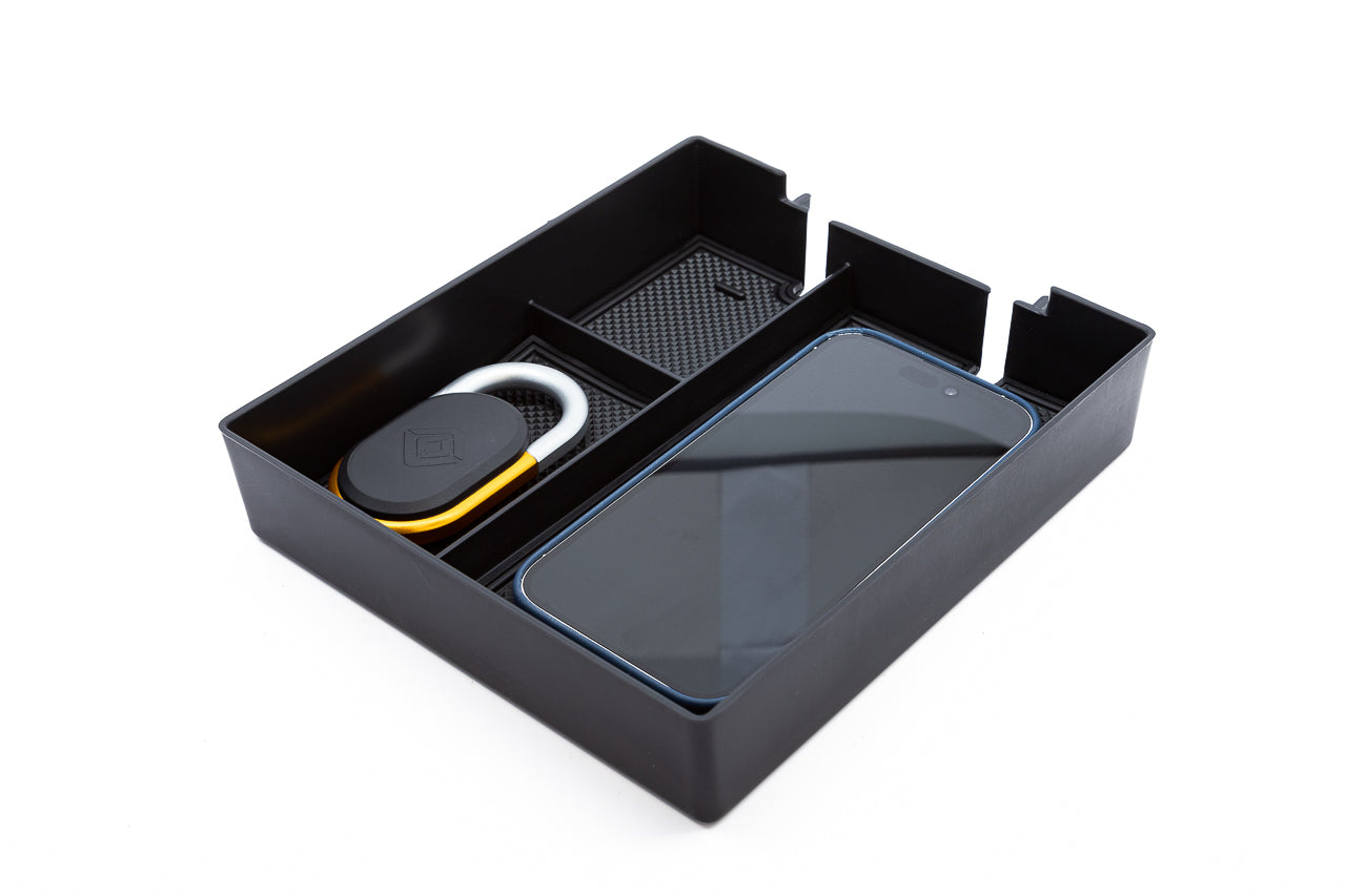 Center Armrest Console Silicone Lined 3-Pocket Composite Organizer Tray for Rivian R1T / R1S