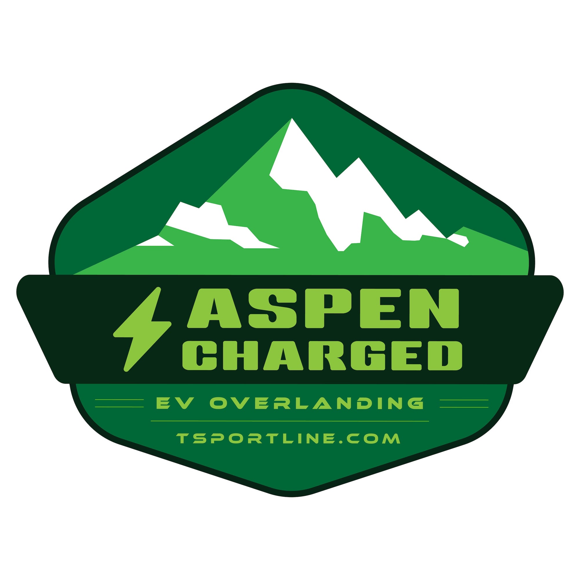 Lifted Tesla Model Y "Aspen Charged EV Overlanding" Black Crew T-Shirt by T Sportline