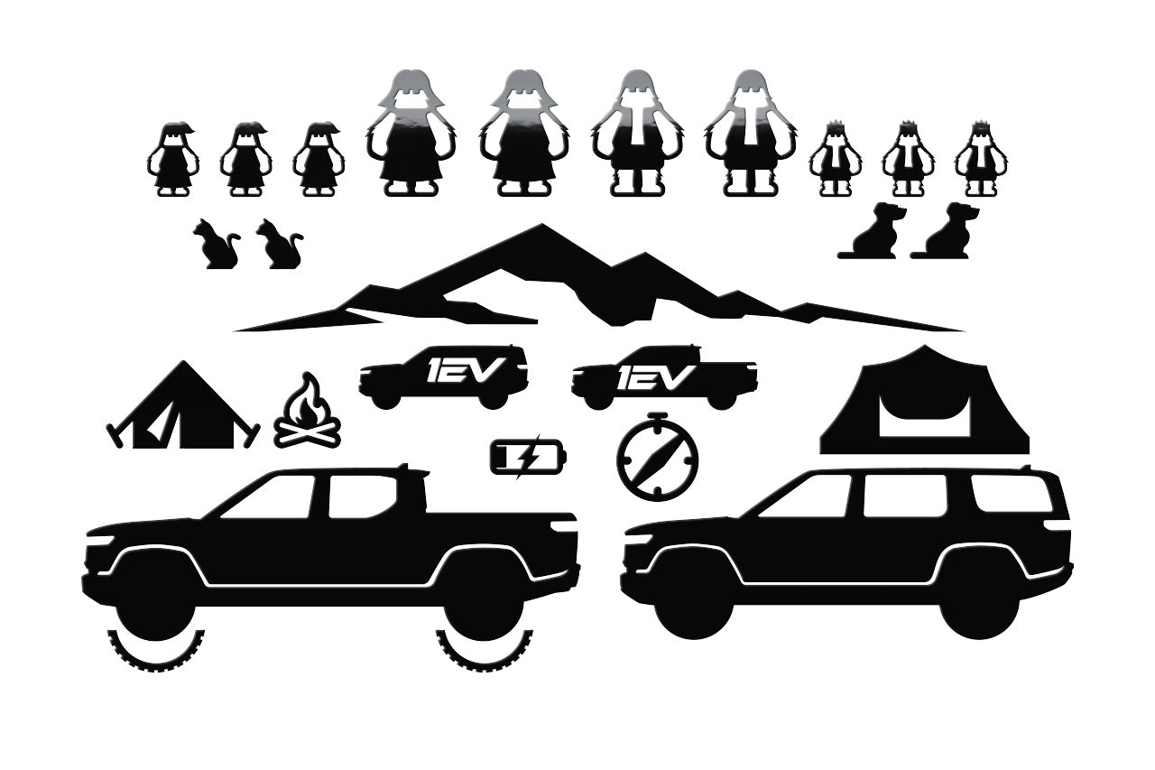 Furriest Overland Adventure Family & Pet Vinyl Window Sticker Decal Kit for Rivian R1T / R1S