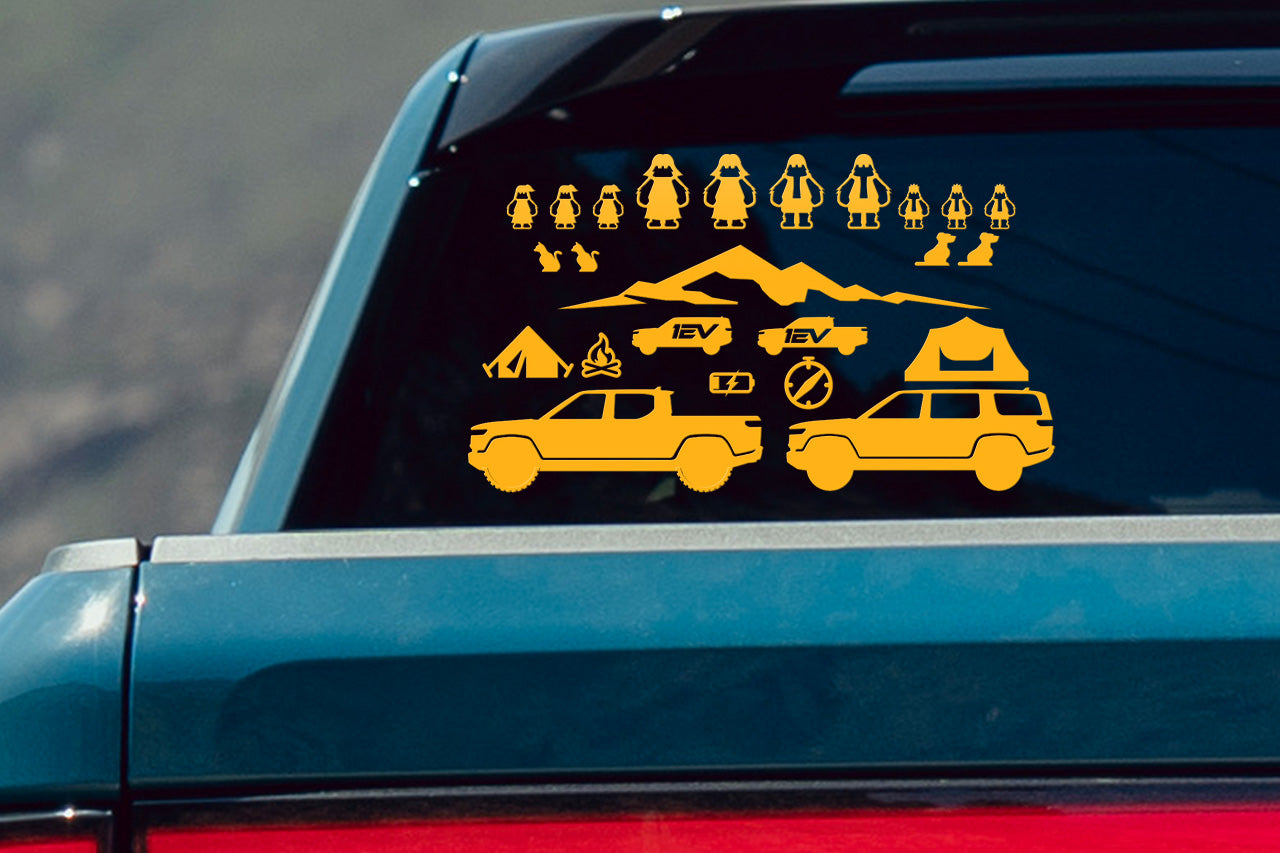 Furriest Overland Adventure Family & Pet Vinyl Window Sticker Decal Kit for Rivian R1T / R1S