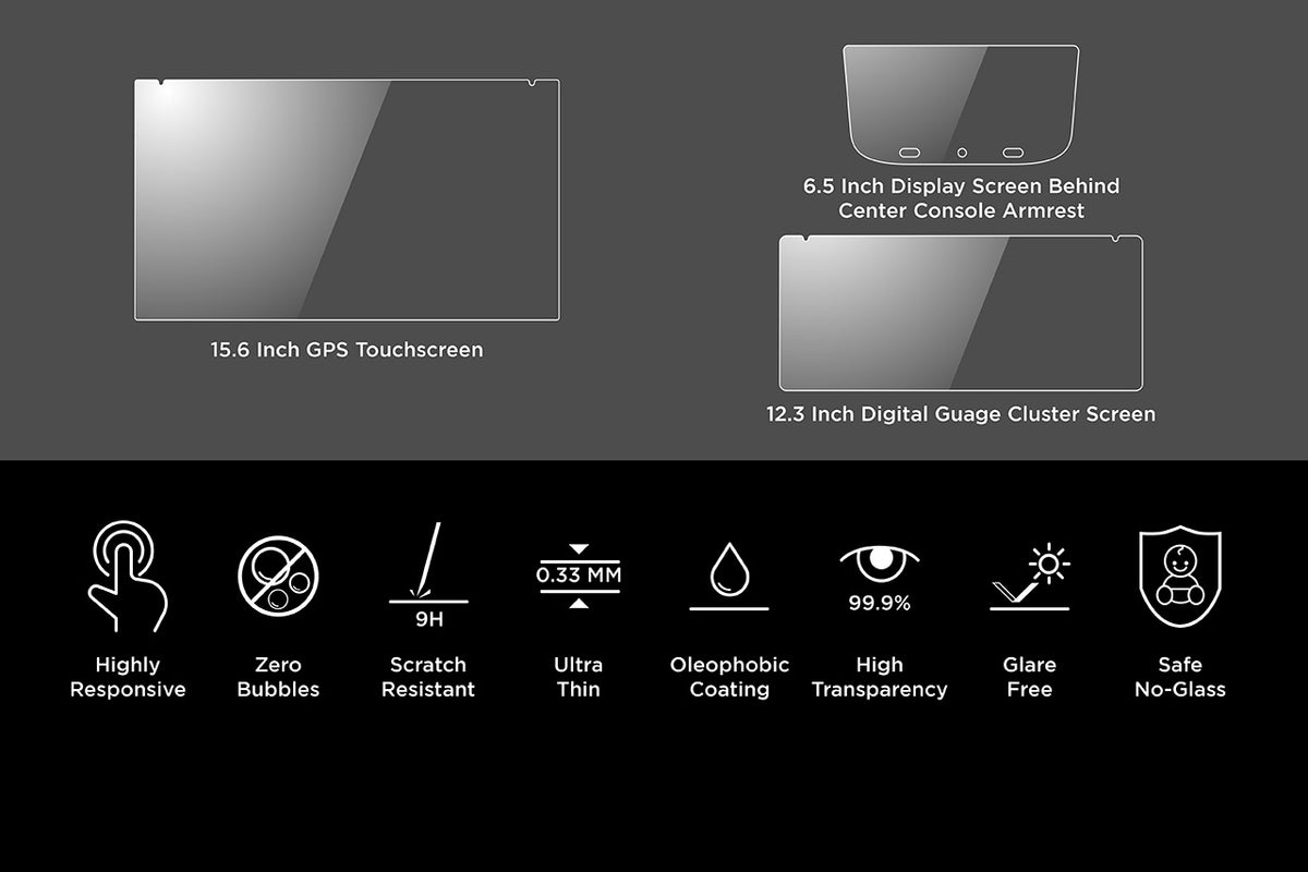 Team 1EV Anti-Glare Touch Screen Protectors for Rivian R1T / R1S - All 3 Screens (Driver, Center, Rear)
