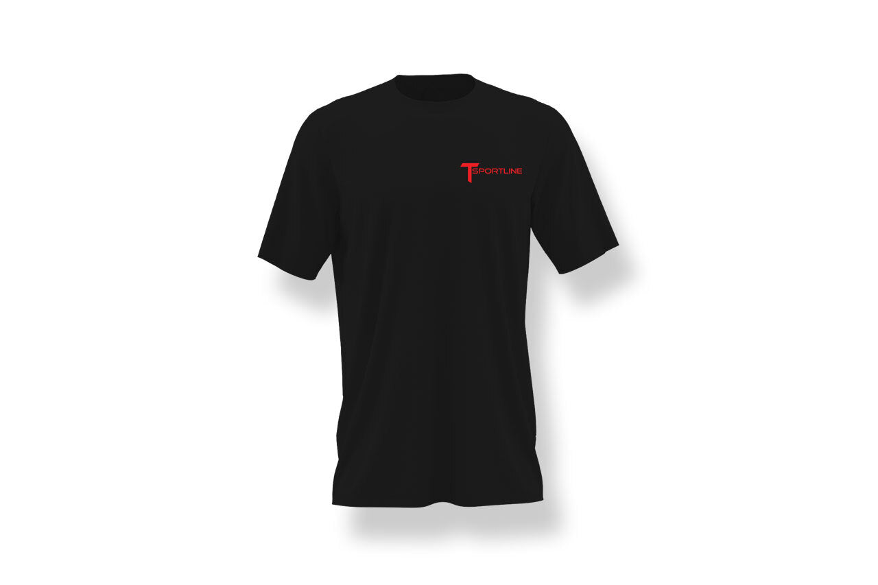 Lifted Tesla Model Y "Aspen Charged EV Overlanding" Black Crew T-Shirt by T Sportline