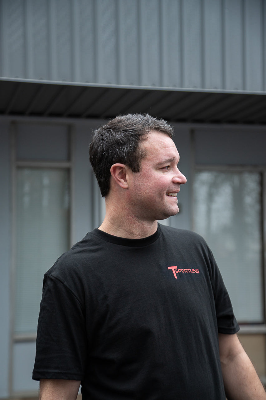 "We Charge Happiness" Black Crew Neck T-Shirt by EV Sportline / Team 1EV / T Sportline